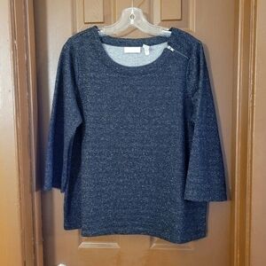 ❤️Chico's Weekend black silver metallic crewneck zipper detail 3/4 sleeve top